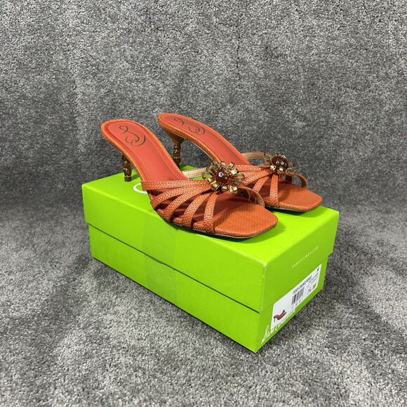 Sam Edelman Posey Women’s Size 7.5 M Orange Weave Slip On Heals New In Box - Picture 1 of 13